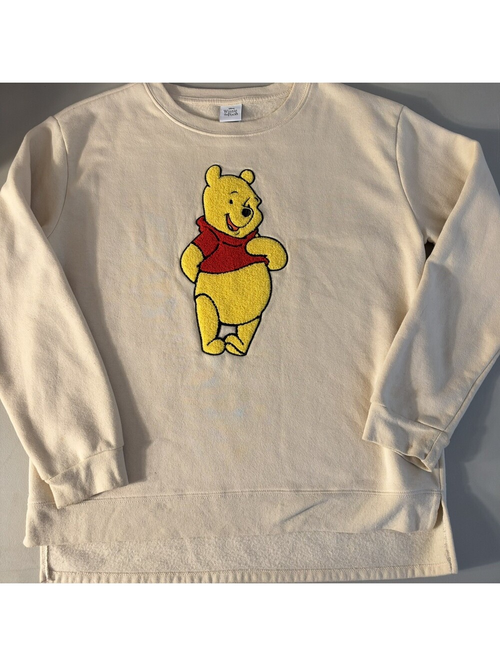Disney Winnie The Pooh Women's Size XL Cream Chenille Crewneck Sweatshirt